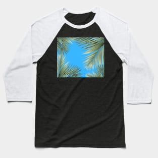 Nature Jungle Minimal Vibrant Modern Boho Illustration, Tropical Botanical Palm Leaves Blue Sky Baseball T-Shirt